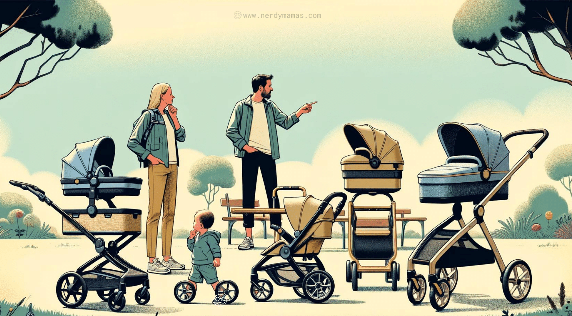 Family choosing stroller together